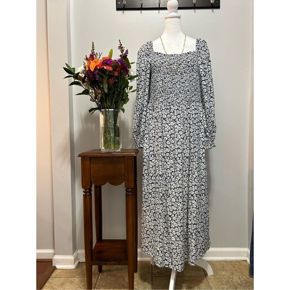 J. Crew Daisy Print Square Neck Smocked Dress
